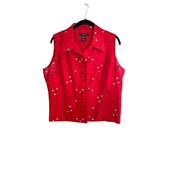 Silkland vintage, women’s red floral, embroidered short sleeve, blouse, size 12 - Picture 1 of 4